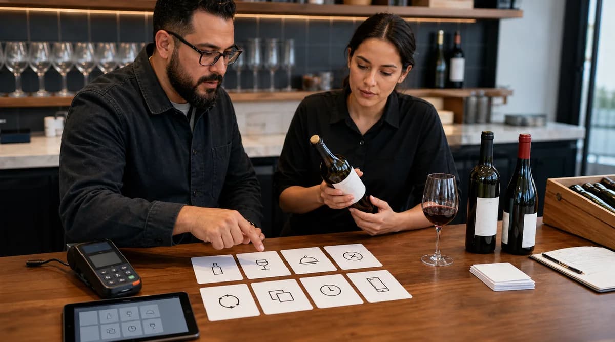 Equipo prueba eventos de botella, copa, cortesía, anulación, reembolso y trabajo offline
