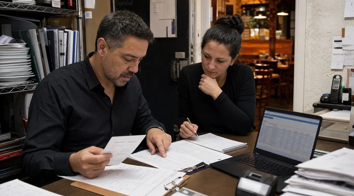Gerentes de restaurante concilian reservas, ventas y fuentes de campaña en una oficina