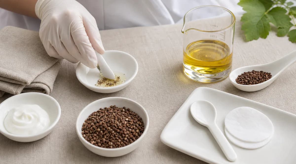 Preparación controlada de aceite y extractos de pepita de uva para un tratamiento spa