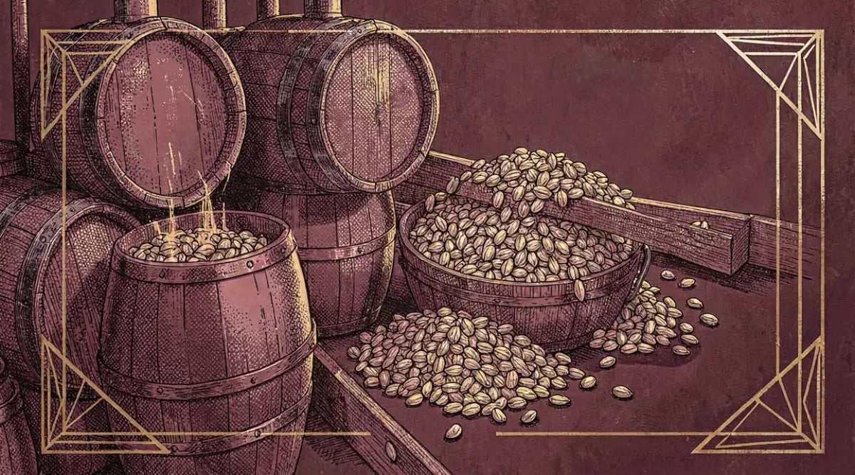 Botella de vino con código QR digital y cadena de bloques representando su trazabilidad desde el viñedo