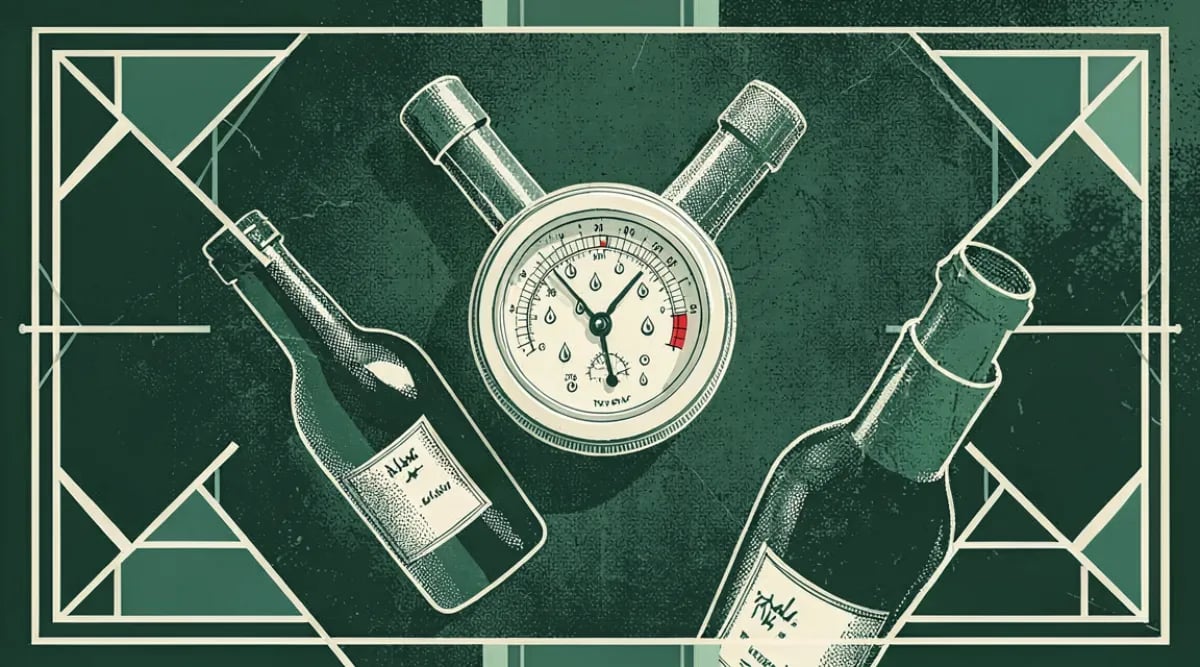 Higrómetro digital mostrando nivel de humedad ideal en cava de vinos