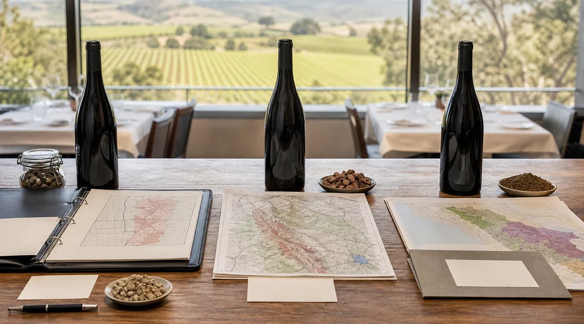 Tres botellas con mapas y documentos de sistemas de origen distintos