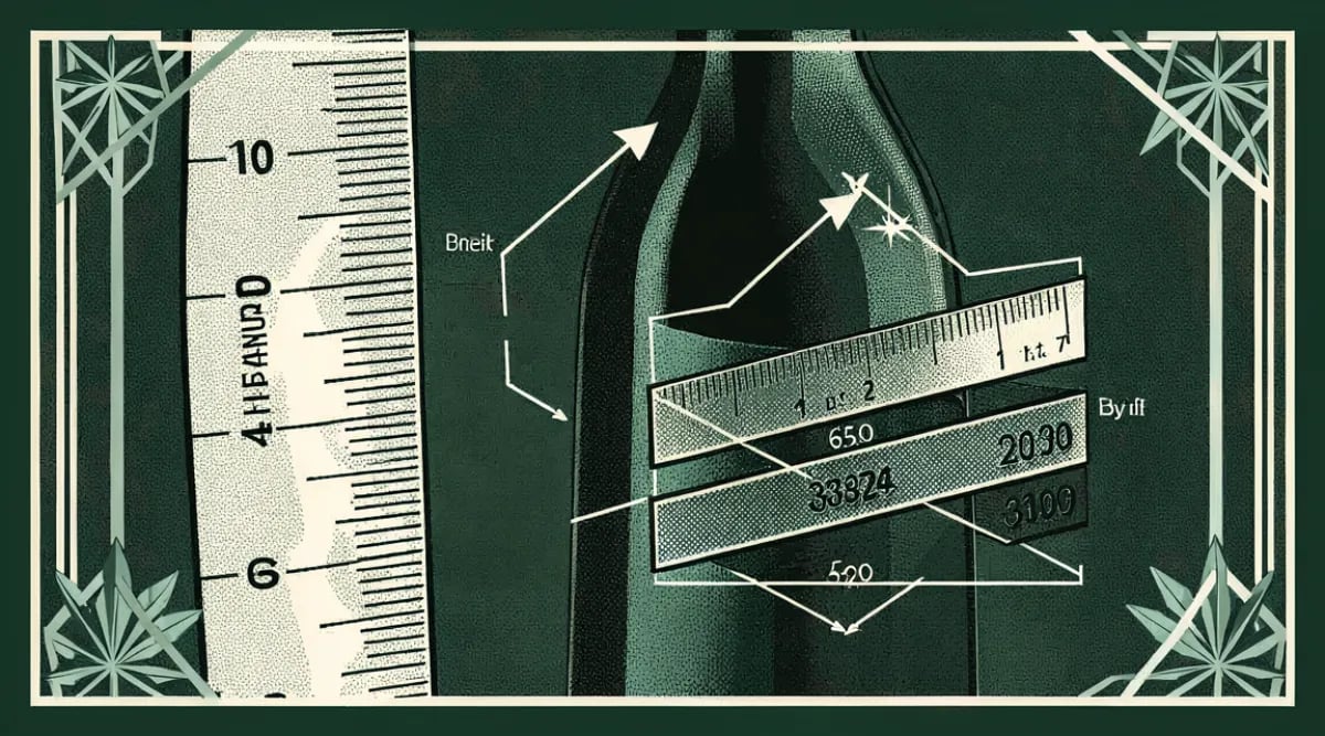 Calculadora, botella de vino y hoja de costos sobre escritorio de restaurante