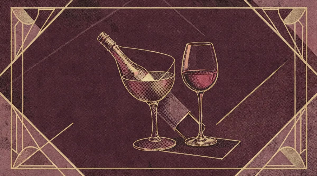 Copas servidas de una botella de vino con medidas