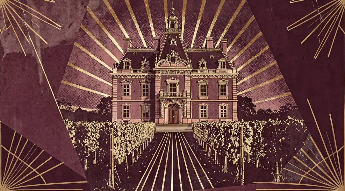 Château Margaux con sus viñedos al fondo durante la vendimia