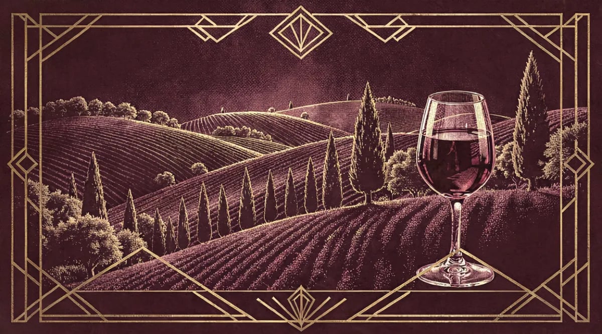 Viñedos de Toscana con cipreses y colinas al atardecer