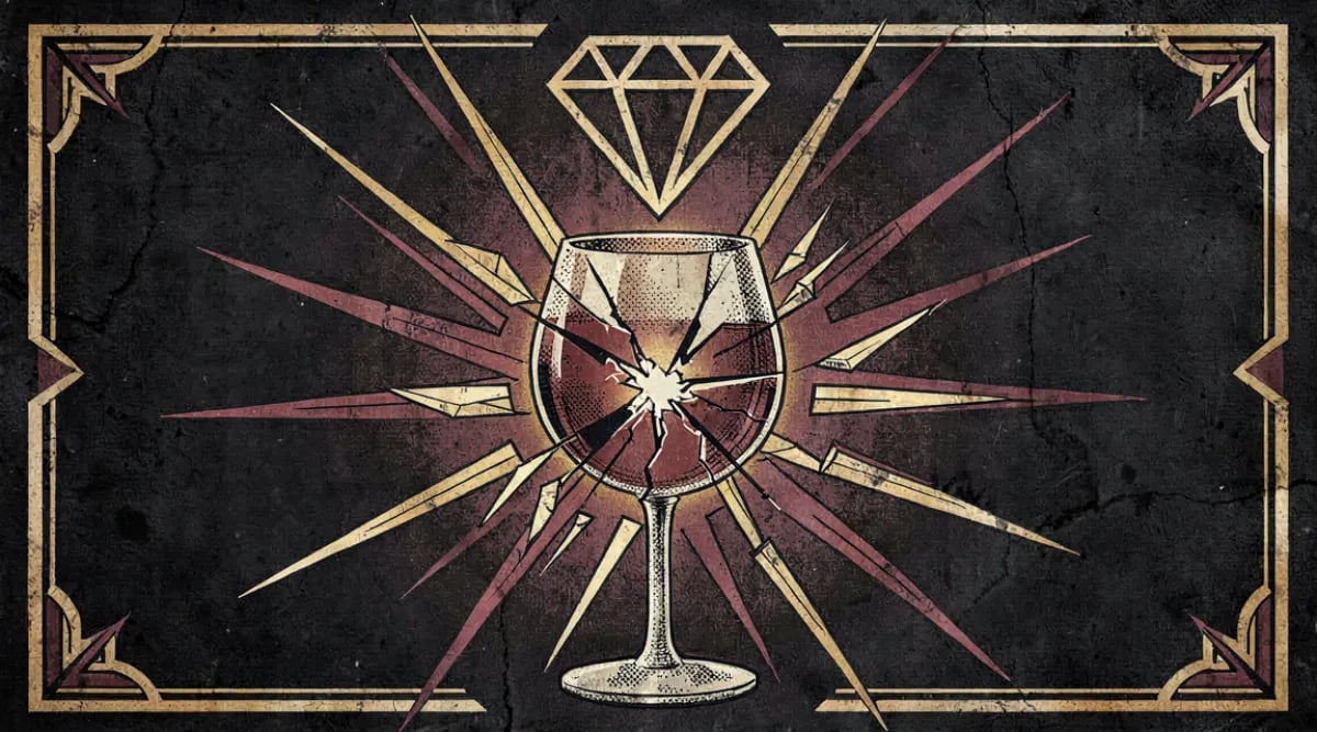 Copa de vino tinto servida incorrectamente hasta el borde en restaurante