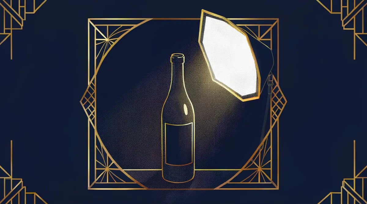 Botella de vino siendo fotografiada profesionalmente con iluminación de estudio en cava