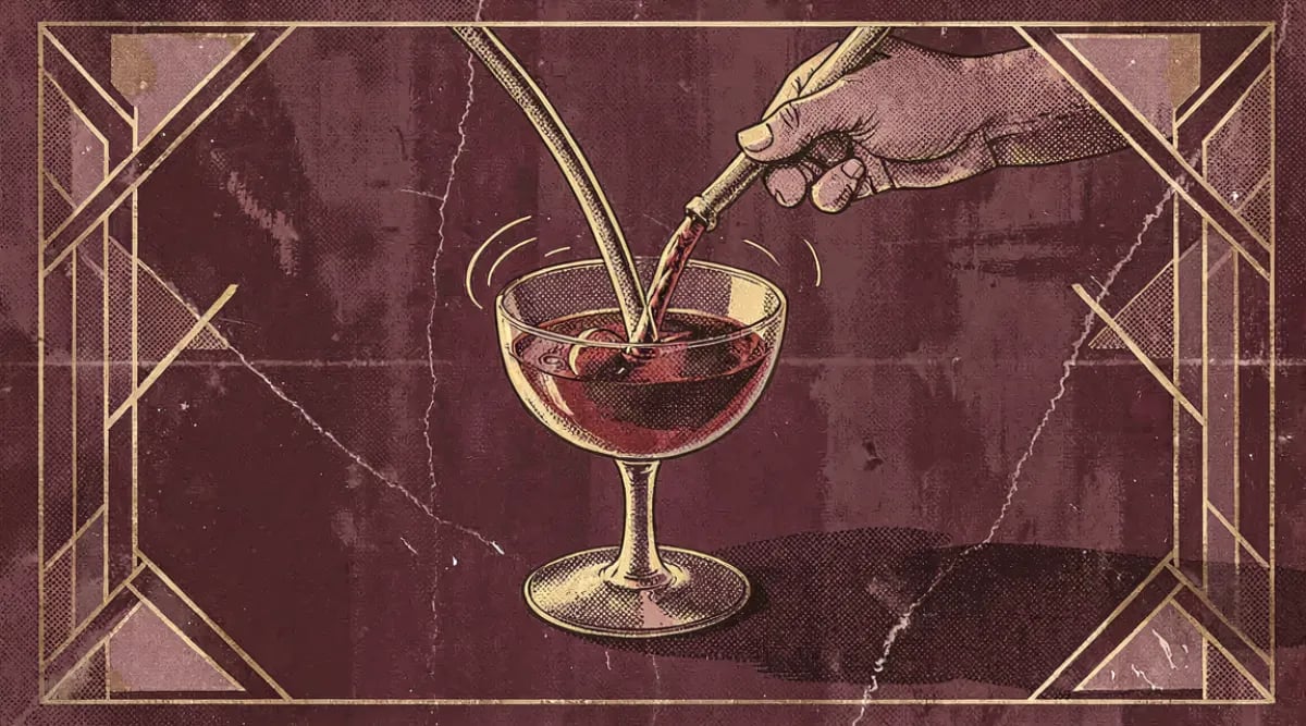 Botella de vino premium con visualización de fracciones de propiedad digital