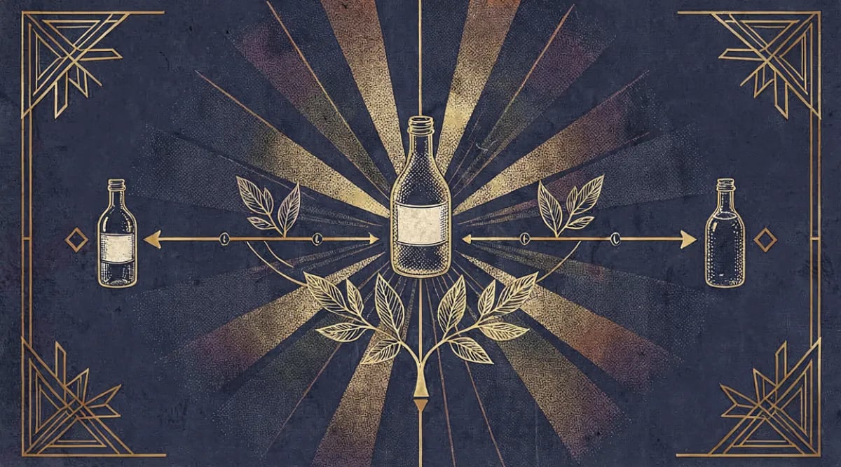 Timeline visual del ciclo de vida de una botella desde ingreso hasta consumo