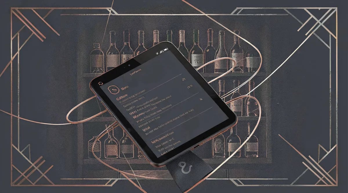 Tablet mostrando carta de vinos digital con stock en tiempo real