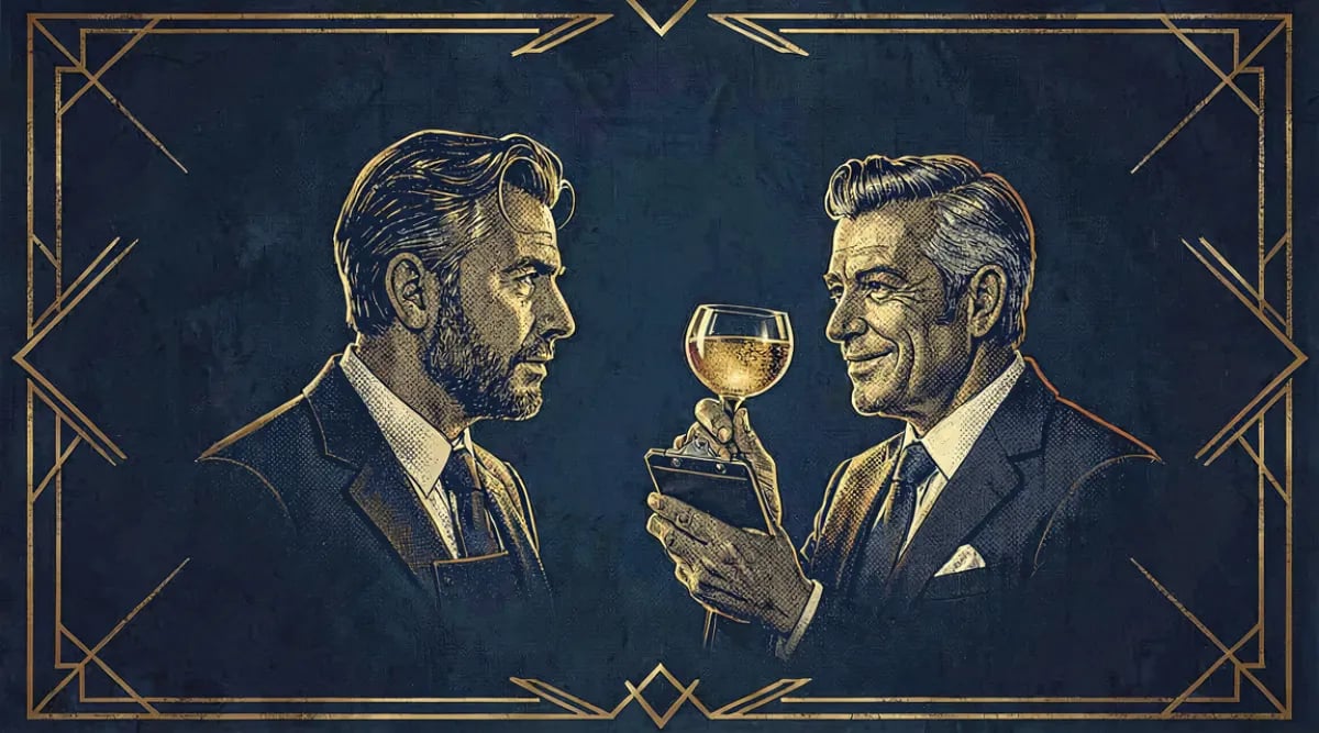 Sommelier y administrador de restaurante lado a lado frente al inventario