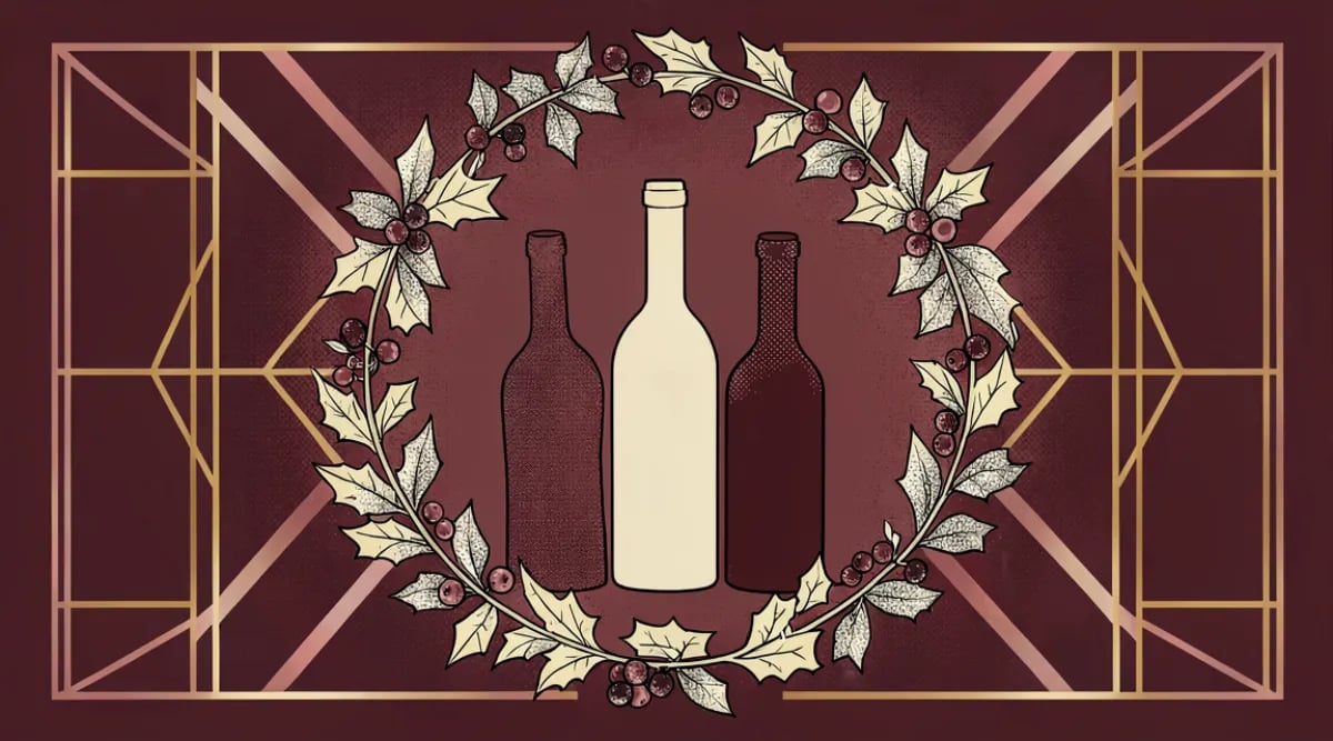 Cava privada decorada para temporada navidenia con botellas de espumoso