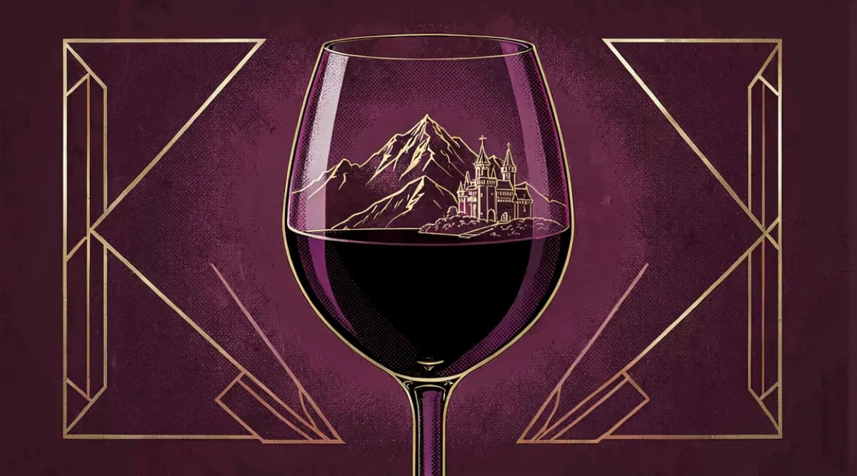 Racimo de Malbec morado intenso con Andes de fondo