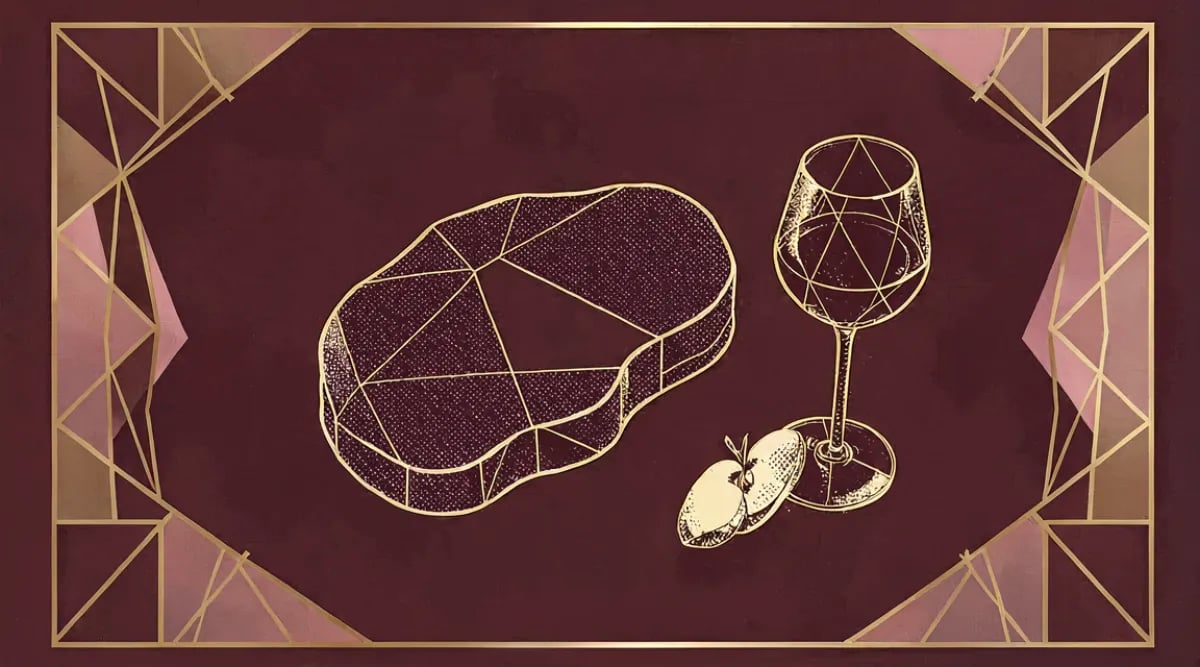 Diferentes cortes de cerdo con copas de vino