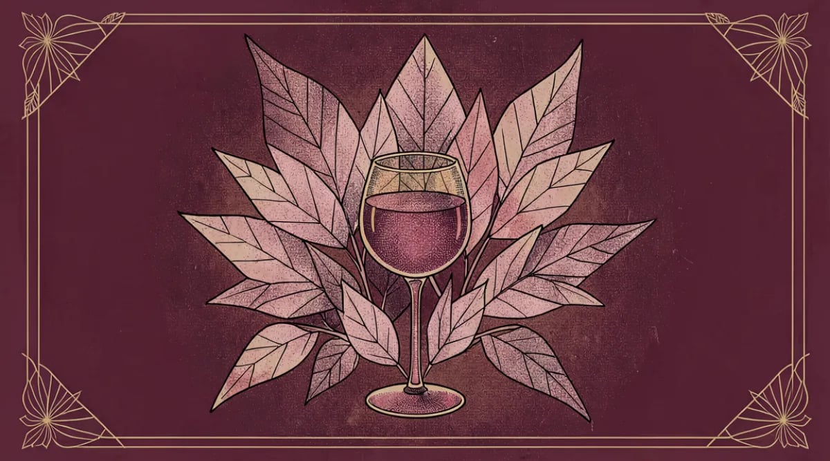 Platos veganos coloridos con copas de vino blanco y tinto para maridaje