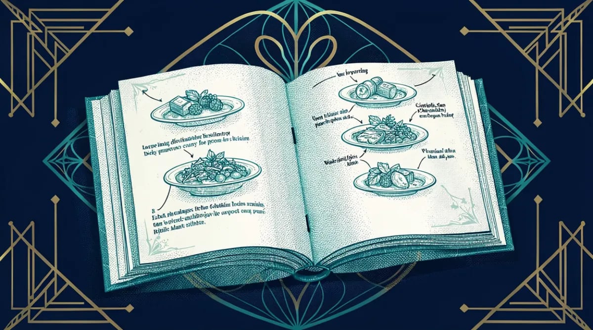 Carta de restaurante fine dining con diseño tipográfico elegante sobre mesa de madera