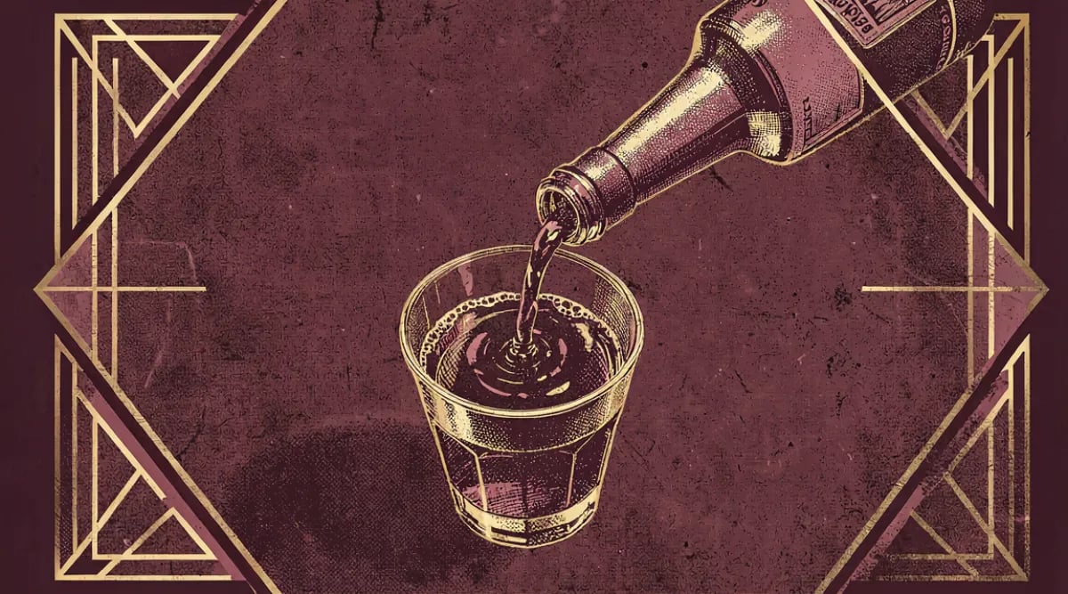Copa de vino con signo de interrogación reflejado, evocando mitos y creencias sobre el vino
