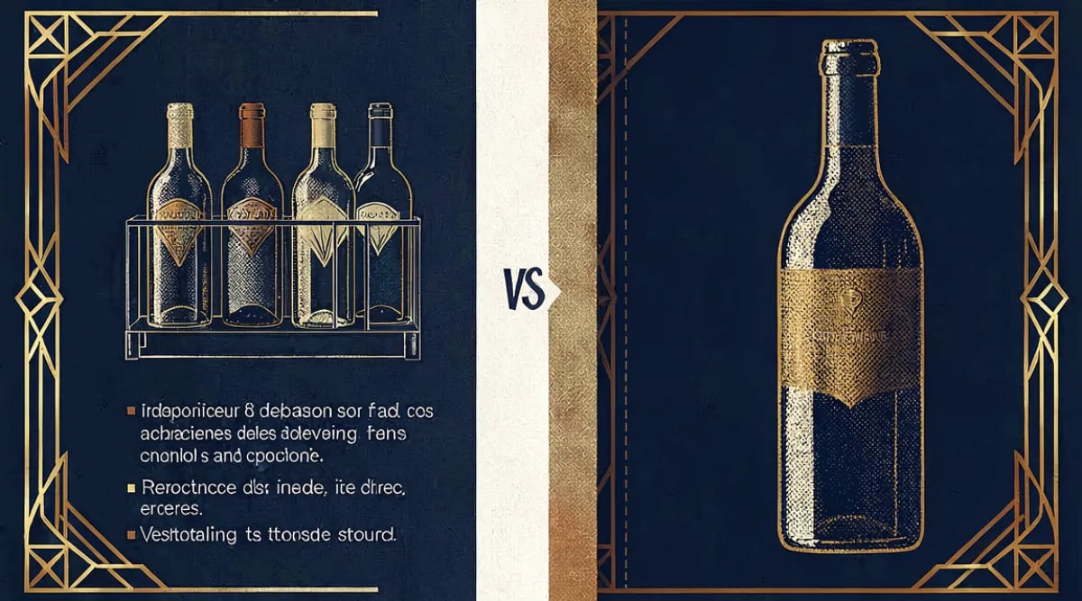Botellas de vino en posición horizontal y vertical dentro de cava climatizada