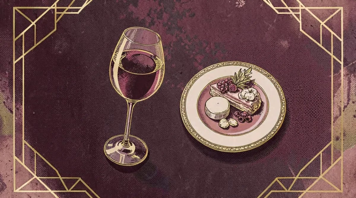 Copa de vino de Jerez junto a platos de tapas españolas con jamón ibérico, gambas y queso curado