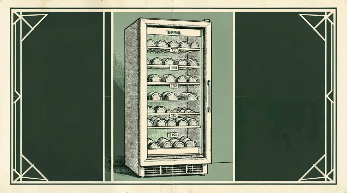 Refrigerador de vinos de doble zona con botellas organizadas horizontalmente