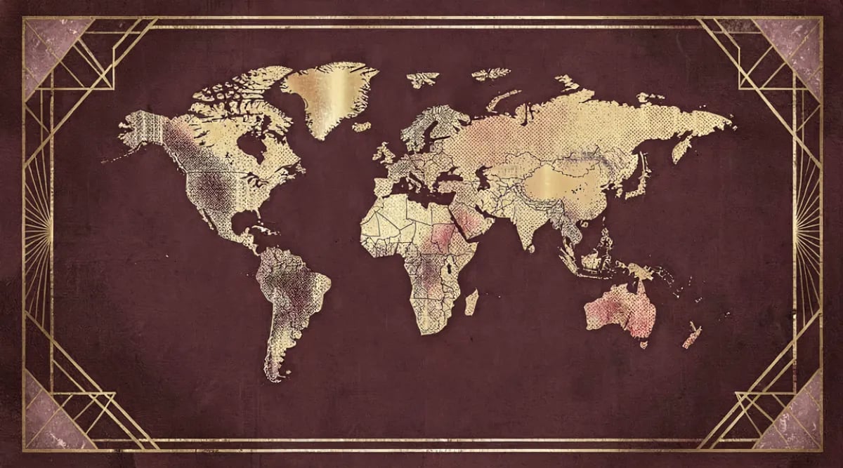 Mapa mundial con iconos de copas de vino indicando salarios de sommelier por región