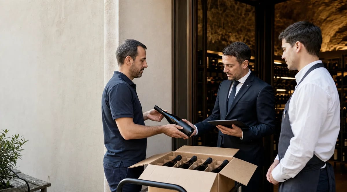 Sommelier documenta la recepción y aceptación de una botella en la cava