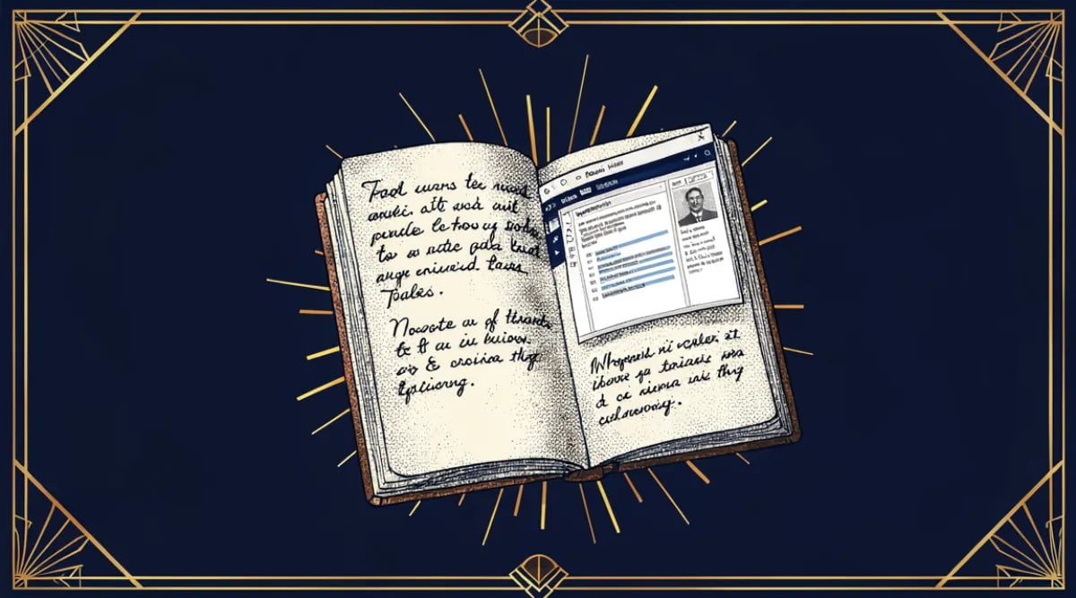 Comparativa visual de libreta analógica con manchas de vino versus tablet con dashboard digital de cava
