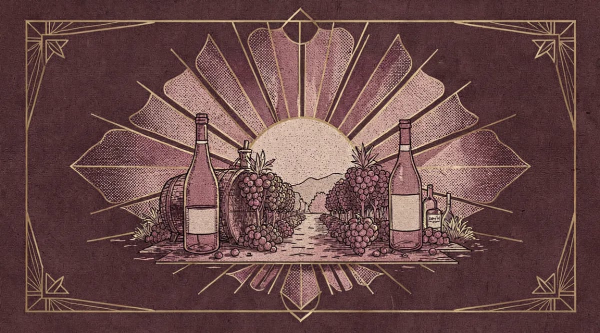 Bodega Torres Alegre y Familia con viñedos del Valle de Guadalupe al fondo