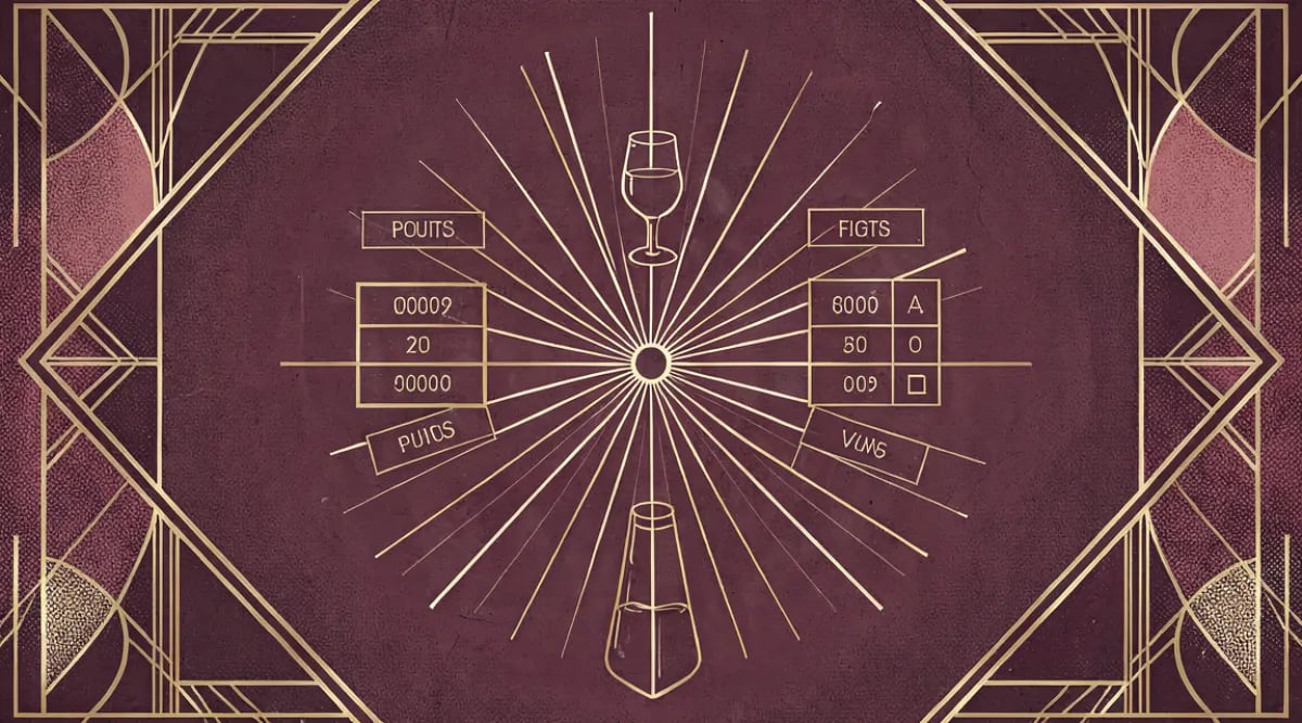 Ilustración editorial para el artículo: Vinos de 90+ puntos: ¿garantizan buena inversión?