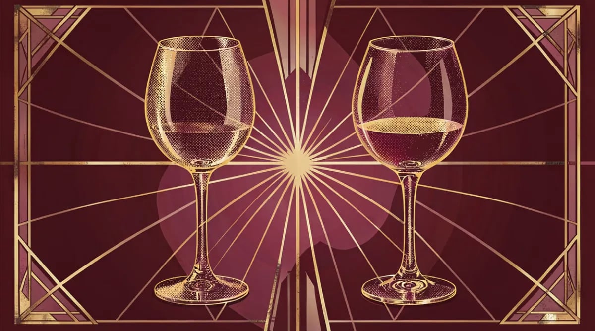 Botella de vino joven con color rubí intenso junto a botella envejecida con tono granate