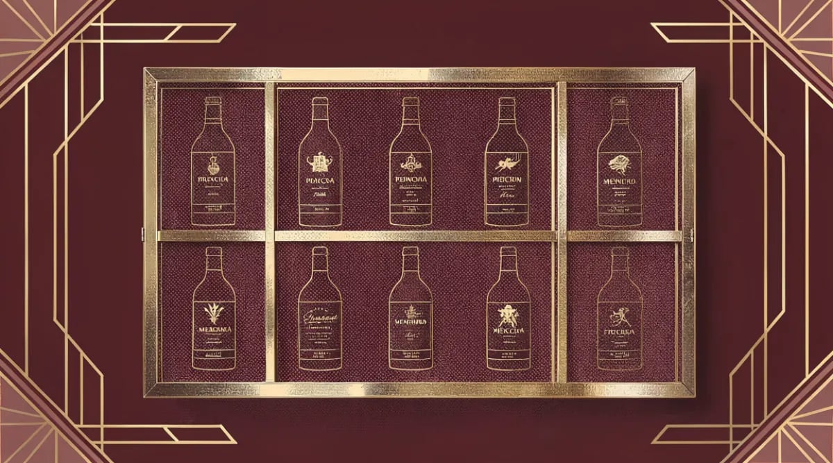 Botellas premium de vino mexicano en cava elegante de restaurante con iluminación tenue