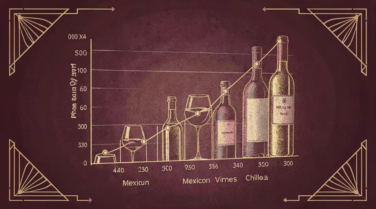 Botellas de vino mexicano y chileno lado a lado en mesa de cata comparativa