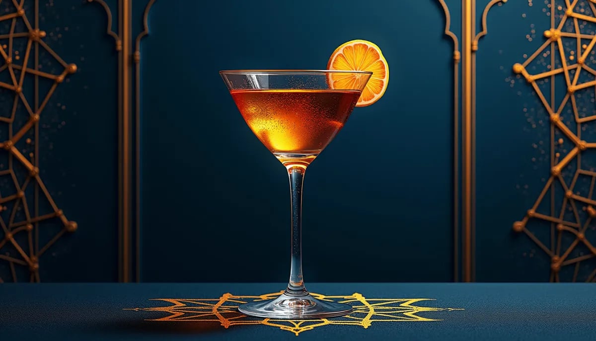 Cóctel Old Fashioned servido en vaso rocks con piel de naranja y cereza