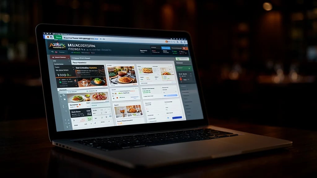 Pantalla de software de gestión de restaurante con métricas operativas
