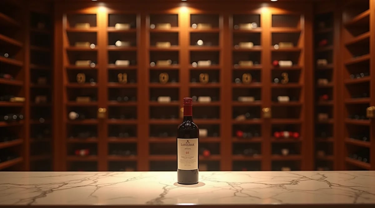 Restaurante fine dining preparando el lanzamiento de su programa de cavas privadas con lockers vacíos numerados y placas listas para grabar