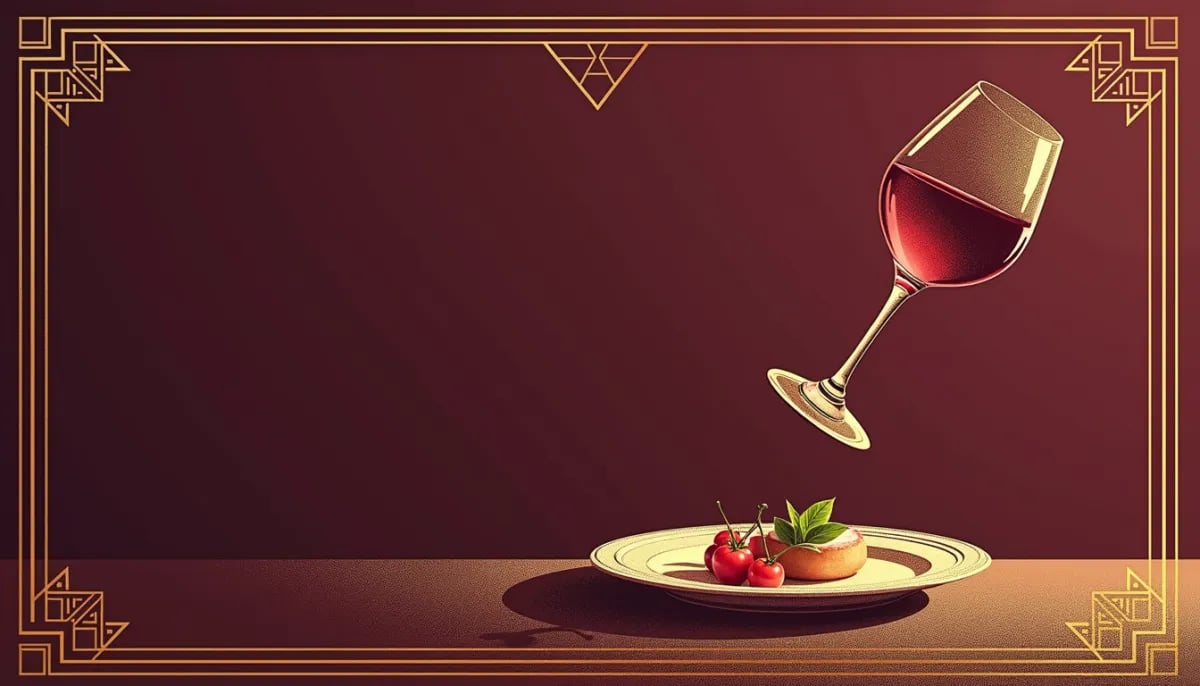 Mesa con copas de vino tinto, blanco, rosado y espumoso junto a platos de comida maridados