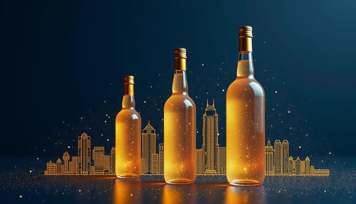 Botella de Licor 43 junto a un Carajillo servido en copa de martini con hielo