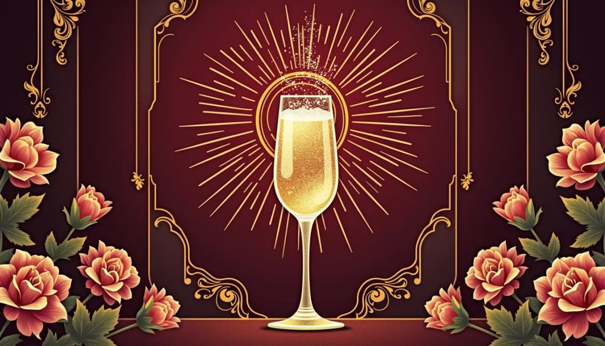 Copa flauta de Prosecco con burbujas finas y viñedos del Véneto al fondo