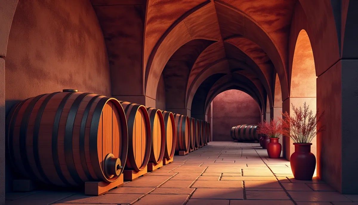Viñedos de Rioja con hileras de tempranillo y la Sierra de Cantabria al fondo