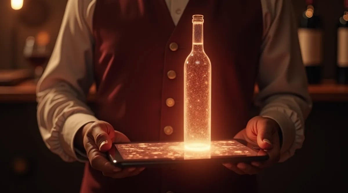 Asistente virtual sommelier junto a sommelier humano en restaurante