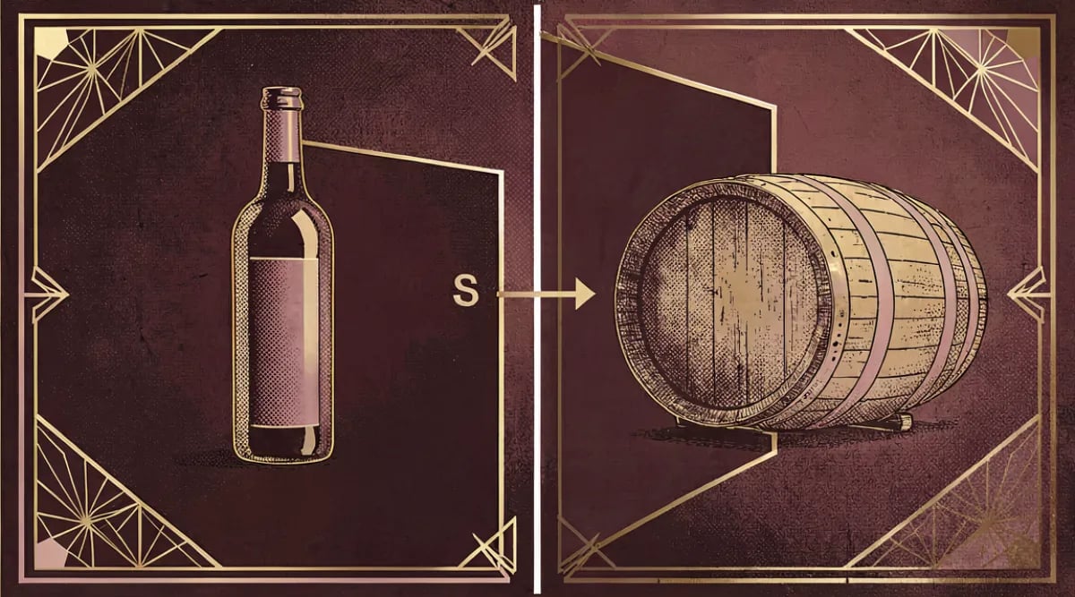 Botella envejecida y barrica de roble comparadas