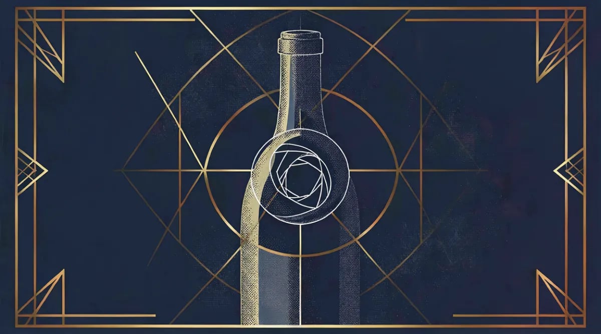 Sommelier tomando foto de evidencia de botella en cava privada con smartphone