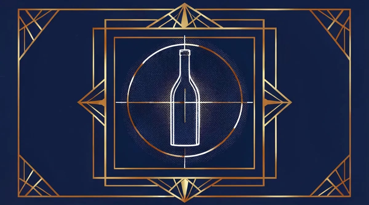 Cámara fotografiando botella de vino con timestamp visible en pantalla