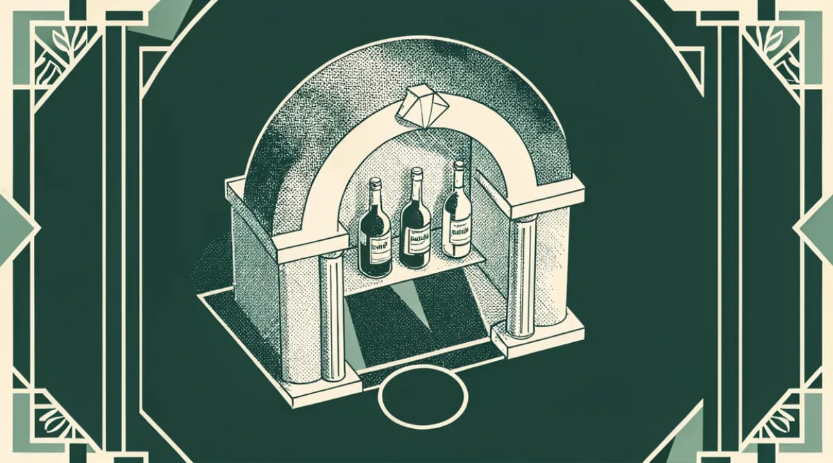 Copa de vino tinto junto a gráfica de retorno de inversión mostrando crecimiento del índice Liv-ex