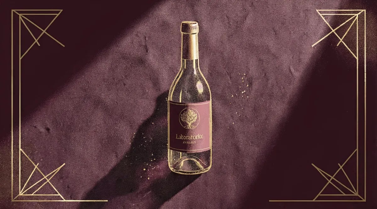 Laboratorio de análisis enológico con equipos de cromatografía y muestras de vino en tubos de ensayo