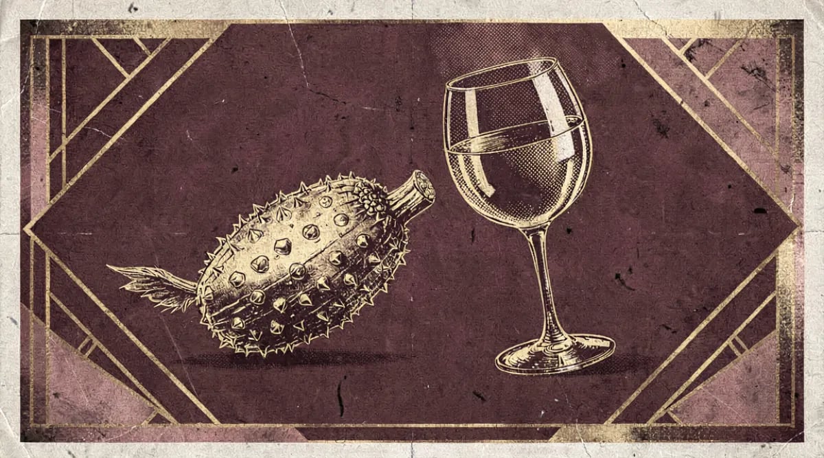 Fusión de mezcal y vino mexicano con copas de ambos en escena de cata