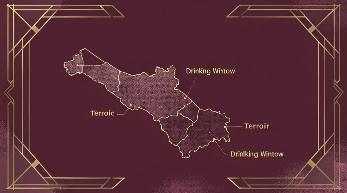Botella de vino tinto con reloj de arena representando la ventana óptima de consumo