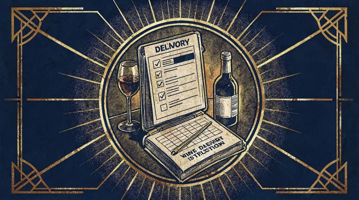 Cajas de vino siendo recibidas e inspeccionadas en almacén de restaurante