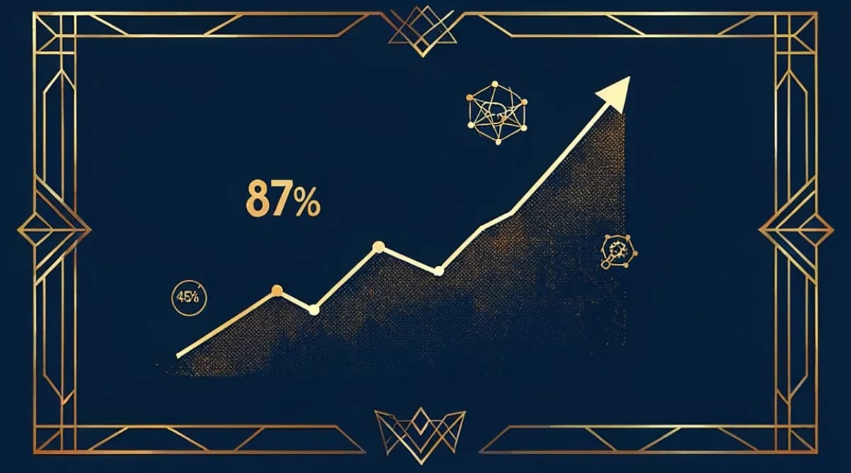 Gráfico de retención de socios de cava privada con tendencia positiva de 45% a 87%